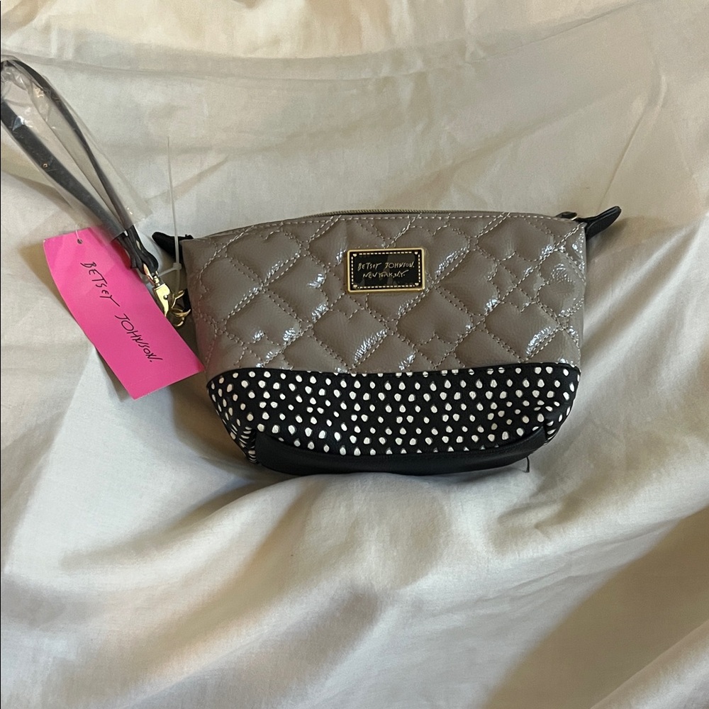 Betsey Johnson Quilted Gray and Black Polka Dot Clutch